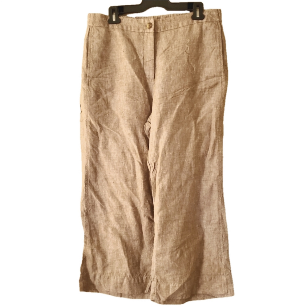 J. Jill Love Linen Pure Brown Wide Leg Linen Pants Elastic Waist Size Medium
